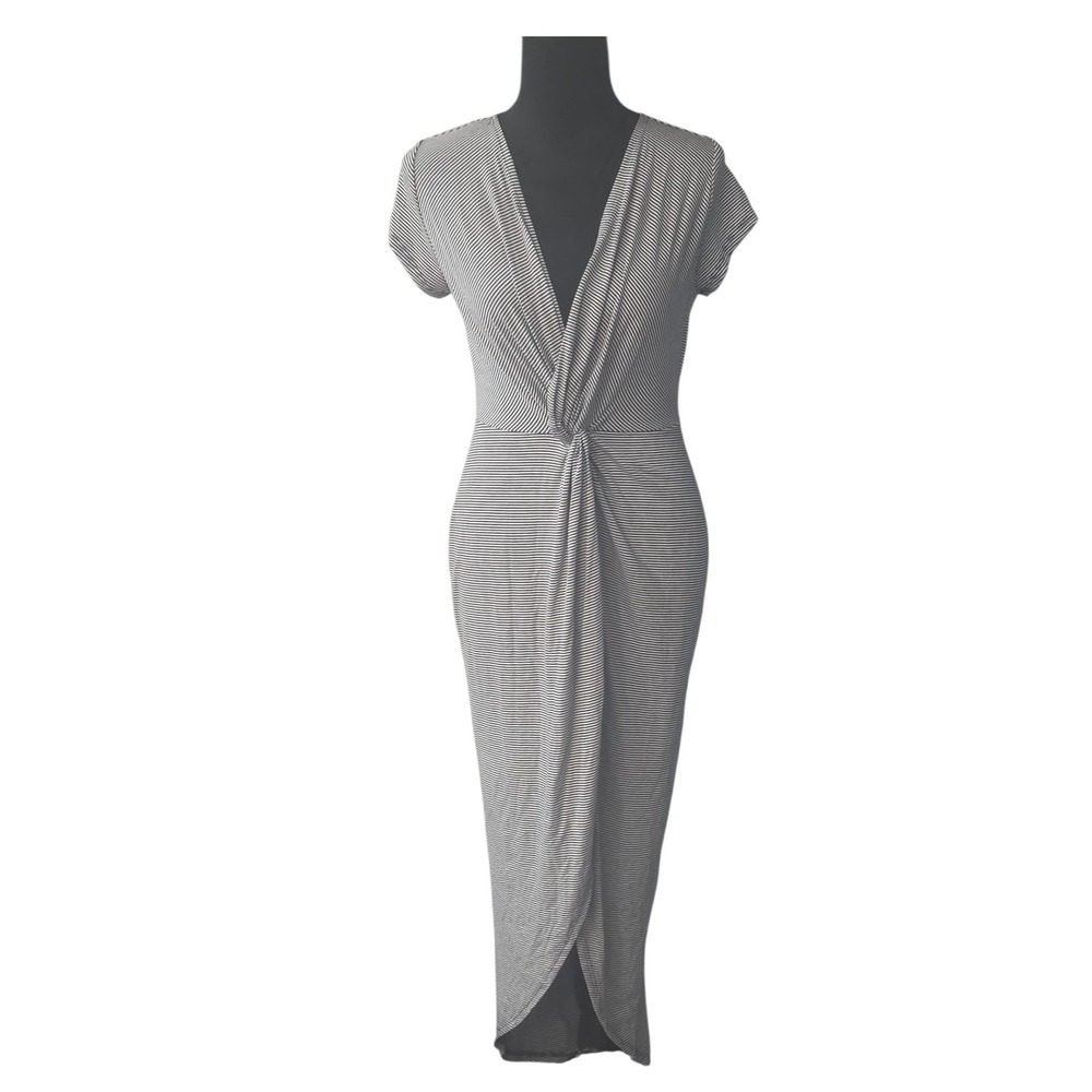 Rolla Coster Los Angeles Black White Striped Twist Front Maxi Dress Large RC4179